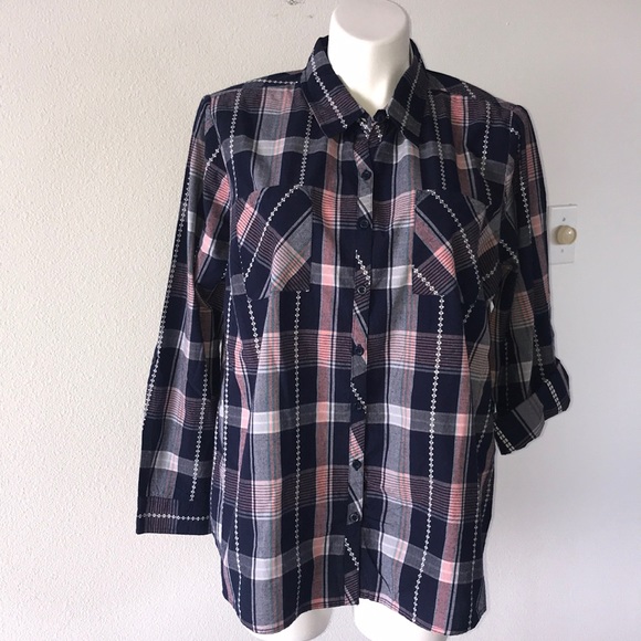 krazy kat Tops - NWT Kraft Kat plaid 100% cotton button down 3x